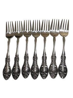 Set Of 7 Springtime Stainless Japan Floral Handle Salad Forks 6.75" Vintage